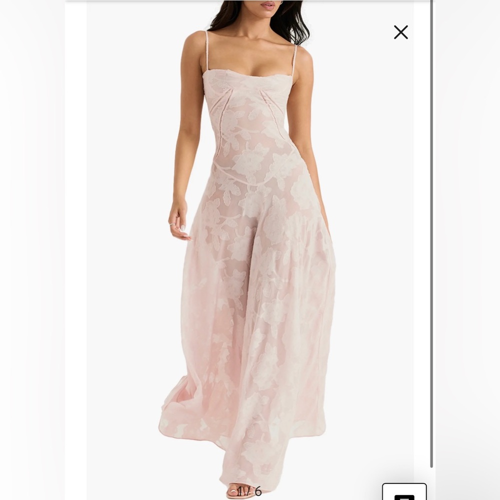 NWT House of CB Seren Blush Sheer Lace-Up Back Gown